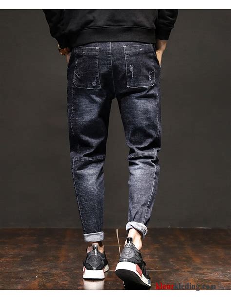 dunne losse heren broek spijkerbroek jeans blauw mannelijk trend kopen