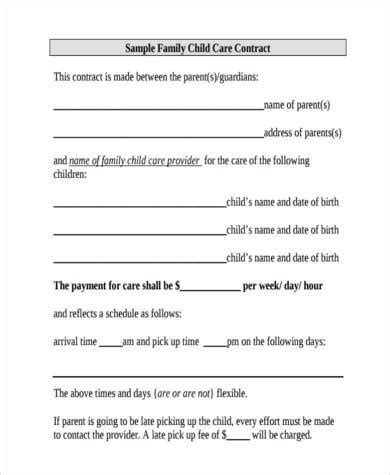 sample daycare contract forms   ms word