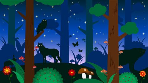 forest  night animals silhouette cartoon background  vector
