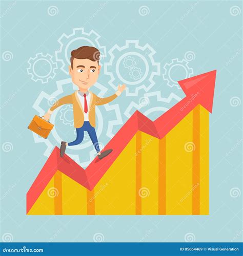 happy business man standing  profit chart stock vector illustration  design career