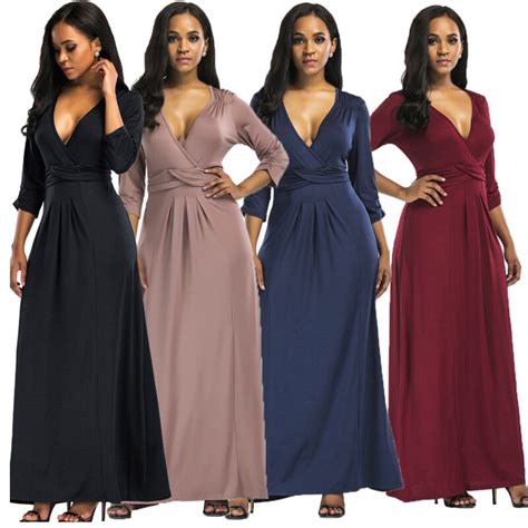 3xl Plus Size Women Long Style Dress 2018 3 4 Sleeve Sexy