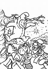Pooh Coloring Winnie Pages Christmas Disney Cartoon Tigger Friends Kids Xmas Eeyore sketch template