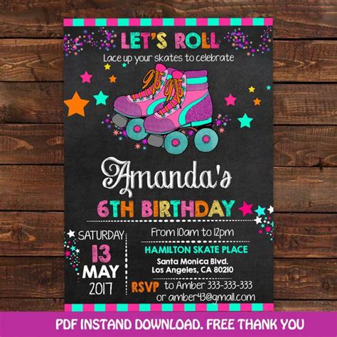 awesome roller skating birthday party invitation template