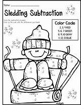 Subtraction Color Number Worksheet Worksheets Grade Winter Coloring Kids Read Printable Math Christmas sketch template