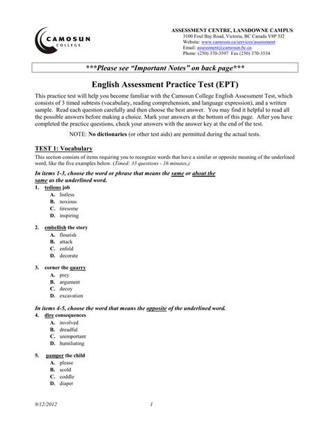 english assessment practice test ept