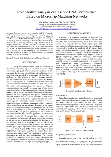 comparative analysis  cascode lna performance based  microstrip matching networks engr