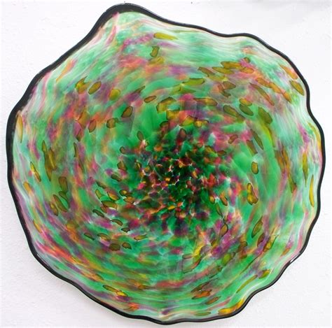 Beautiful Hand Blown Glass Art Wall Platter Bowl Green 3312
