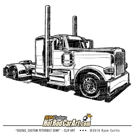 custom peterbilt semi tractor vector clip art illustration sin customs