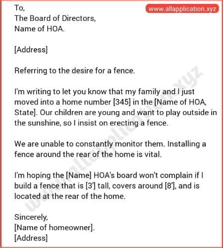 sample letter  hoa requesting fence