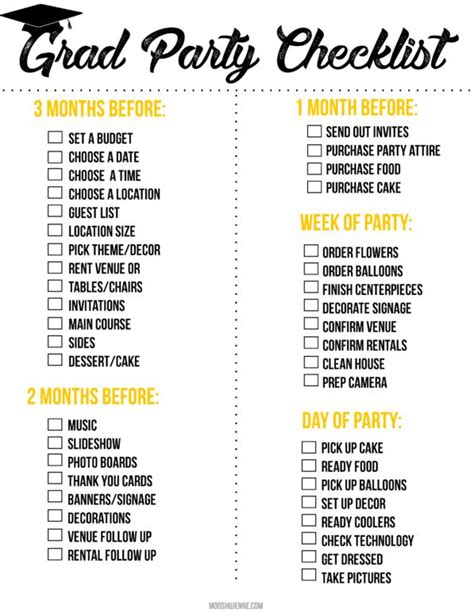 printable graduation party checklist senior graduation party
