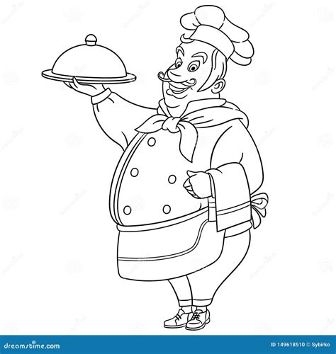 coloring page  chef cook chief cooker stock vector illustration