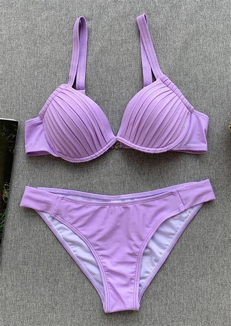 Solid Sexy Bikini Set Light Purple Fairyseason