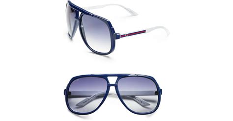 gucci plastic navigator sunglasses in black white blue blue for men