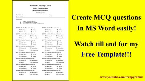 create mcq question  ms word  template youtube