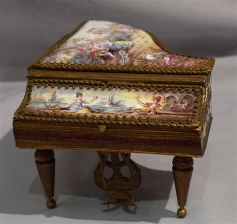 antique musical box  handpainted enamel champleve enamel  gilt