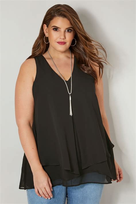 yours london black layered chiffon top plus size 16 to 32