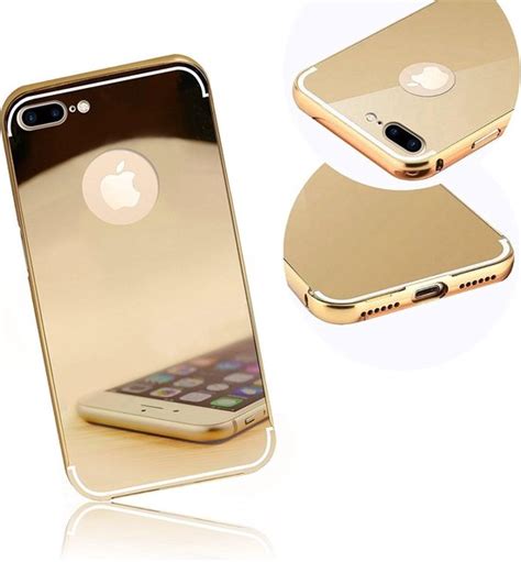 bolcom apple iphone     spiegel hoesje goud met metalen bumper golden mirror