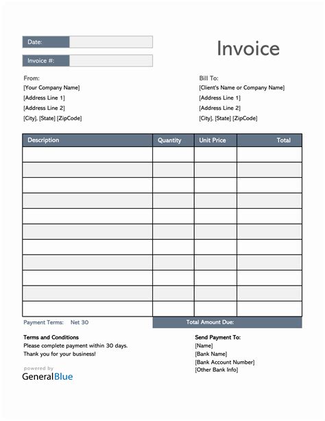 invoice template  excel simple