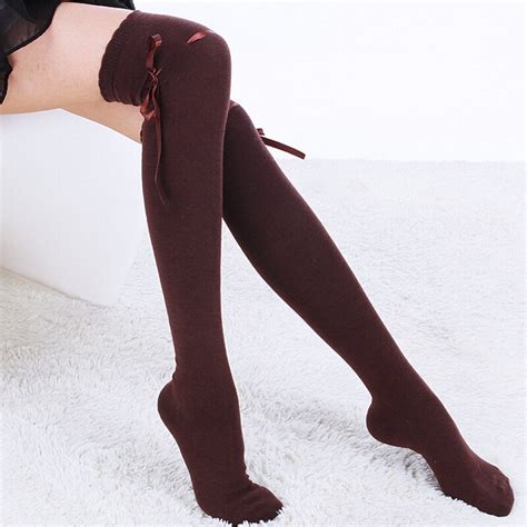 Knee Socks Sexy Thigh High Socks With Ribbon Bow Tie Accessories Female