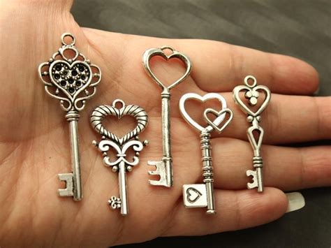 heart skeleton key collection antiqued silver wedding key etsy