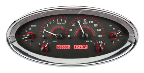 dakota digital universal oval analog gauges carbon fiber red vhx    ebay