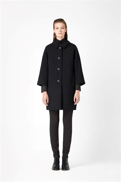 curved shoulder coat  black lyst