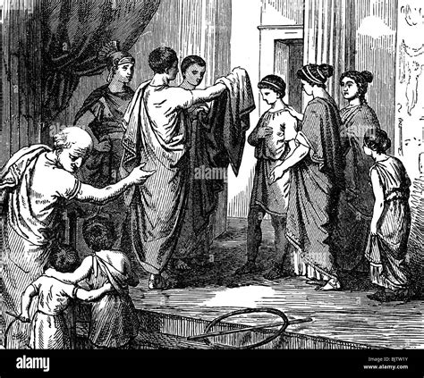 Antike Römische Reich Menschen Familie Junge Ist Mit Einer Toga