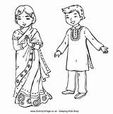 Colouring Indian Coloring Pages Children India Kids Around Diwali Girl Traditional Saree Activities Sheets Activity Costume Village Thinking Crafts Sari sketch template