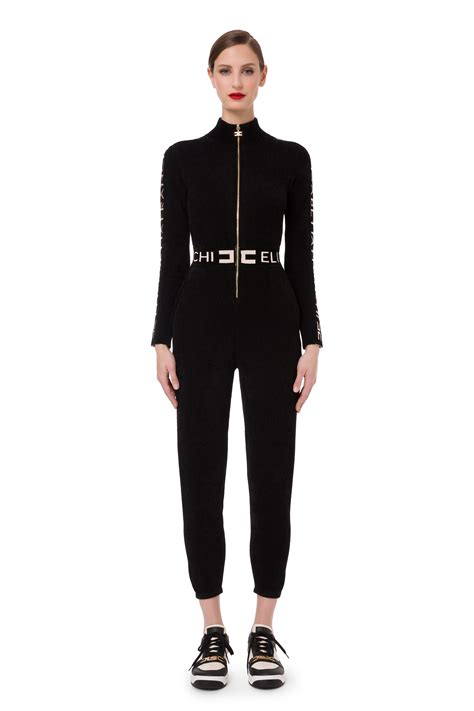 jumpsuit in chenille with logoed bands elisabetta franchi® outlet