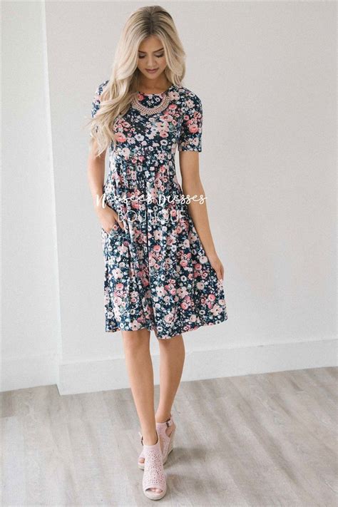 Navy Floral Garden Summer Dress Best Place To Buy Modest