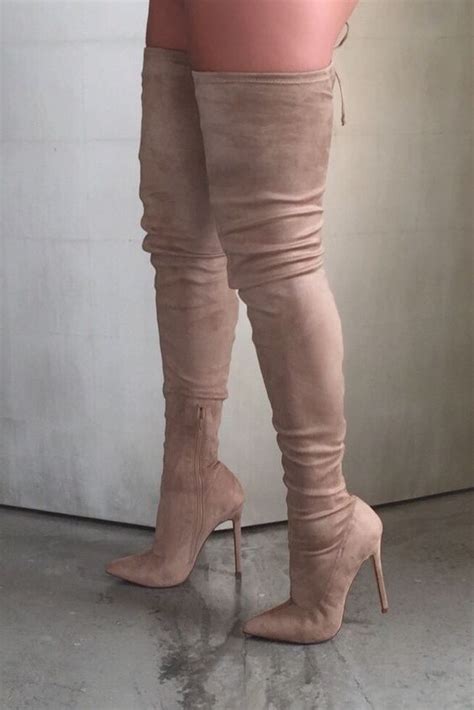 sexy stretch fabric thigh high boots pointed toe over the knee high