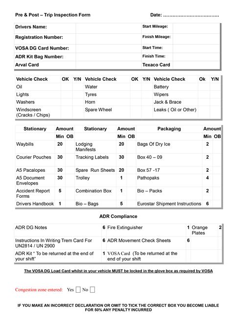 vehicle check sheet template pre  post templates trip