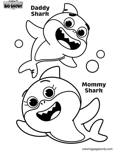 daddy shark  mommy shark coloring page  printable coloring pages