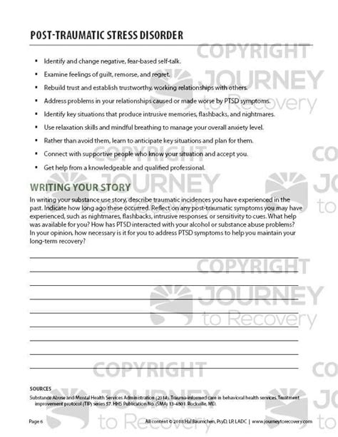 post traumatic stress disorder  worksheet journey  recovery