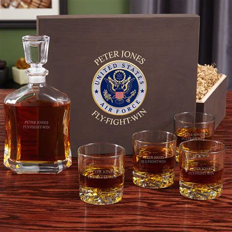 custom argos whiskey decanter set air force retirement ts
