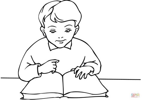 school boy reading  book coloring page  printable coloring pages