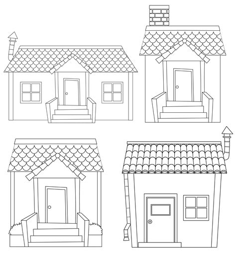 set  simple house outline  vector art  vecteezy