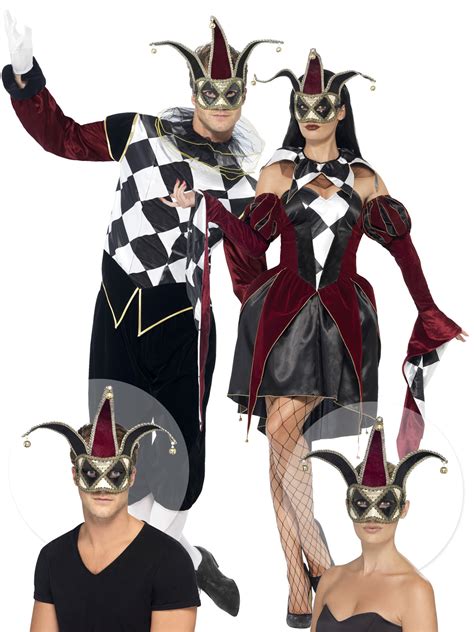 mens ladies harlequin jester cotume gothic circus halloween fancy