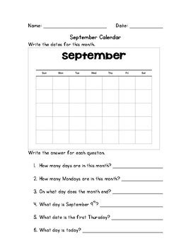 monthly calendar worksheets  ms ks room tpt