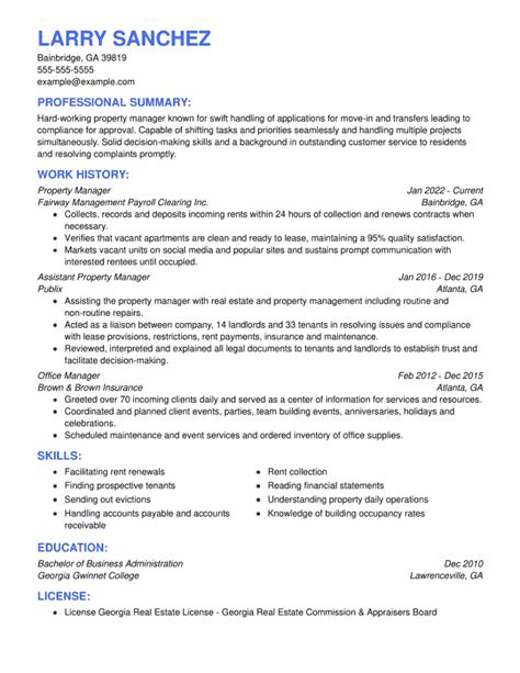 property manager resume examples