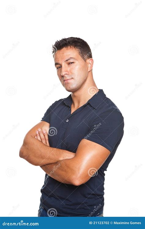 man standing  arms crossed stock photo image
