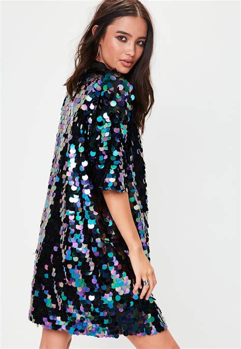 Lyst Missguided Black Sequin Tshirt Dress In Black