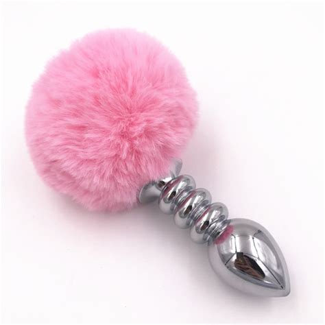 anal plug bead cute tail butt stopper pink rabbit tail stainless steel