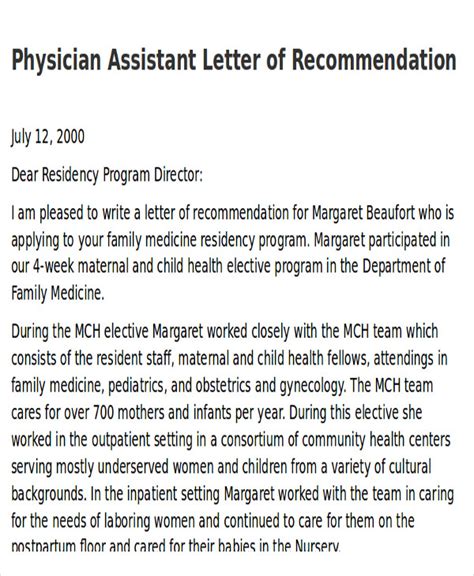 sample physician letter  recommendation   ms word