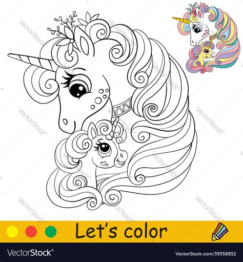 cute mom  baby unicorns coloring book page vector image