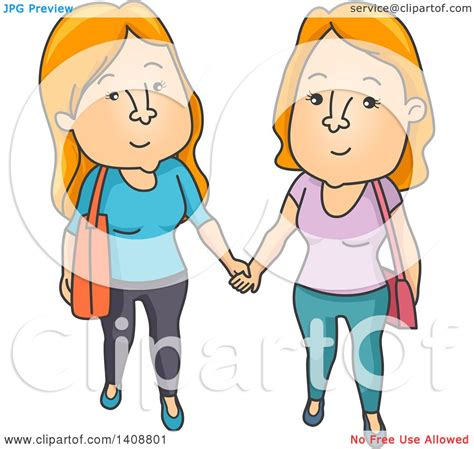 clipart of a cartoon red haired caucasian lesbian couple holding hands