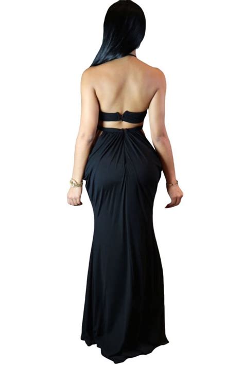 women formal cutout halter black evening gowns online