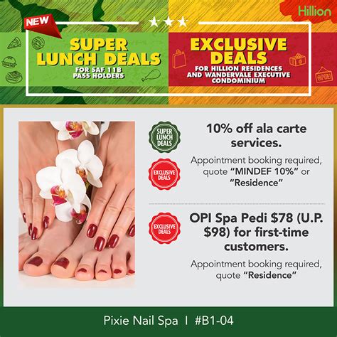 pixie nail spa deals  saf  pass holders residents  hillion