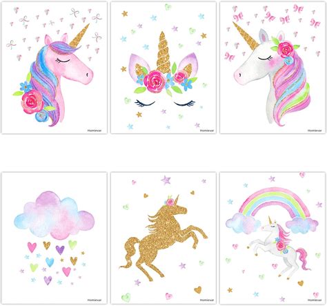 rainbow unicorn baby girl room print watercolor unicorn nursery wall