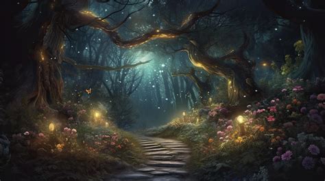 magical fantasy fairy tale scenery night   forest generate ai